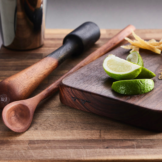 handcrafted wooden cocktail set