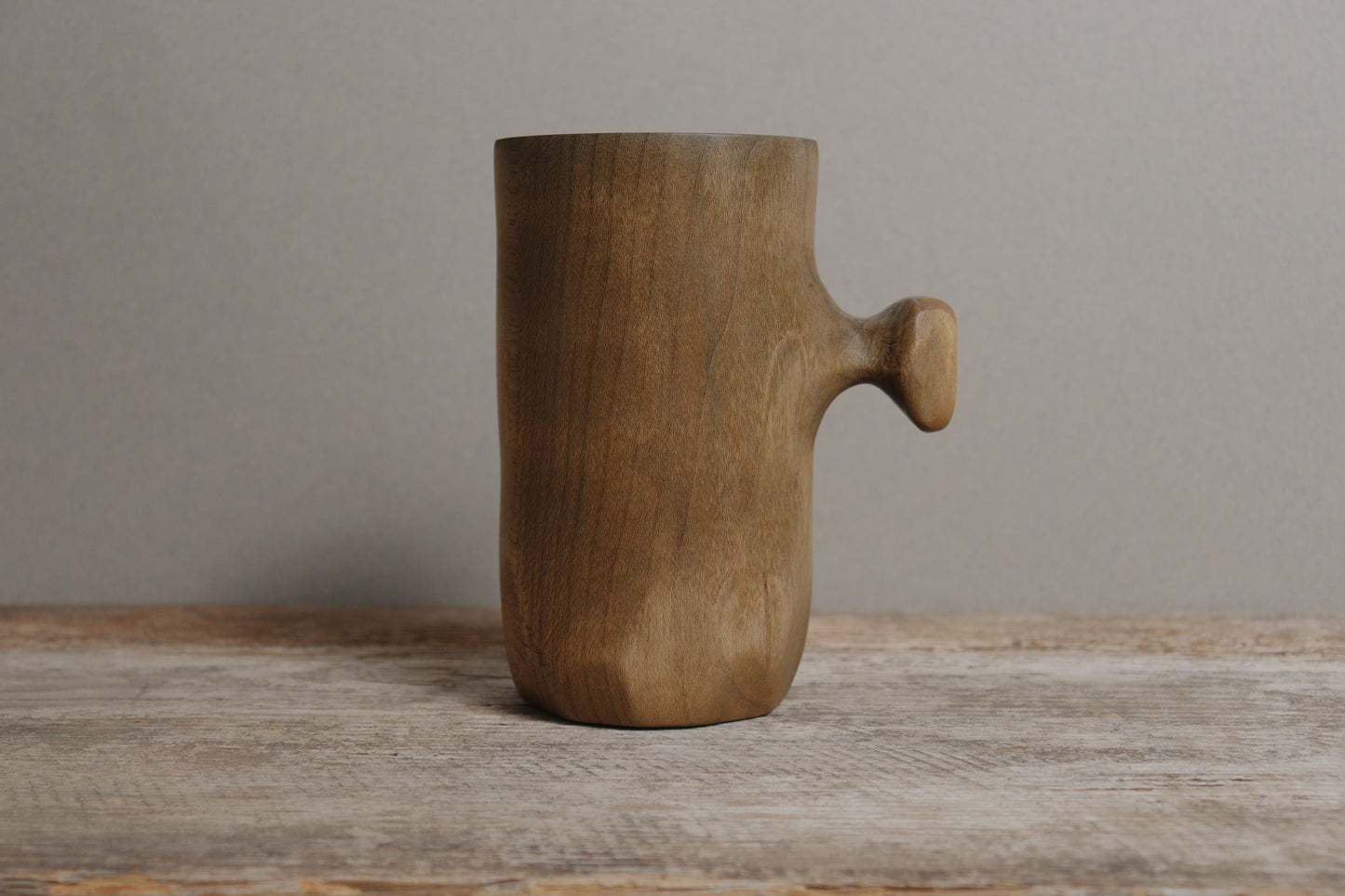 darkened hard maple knobby mug